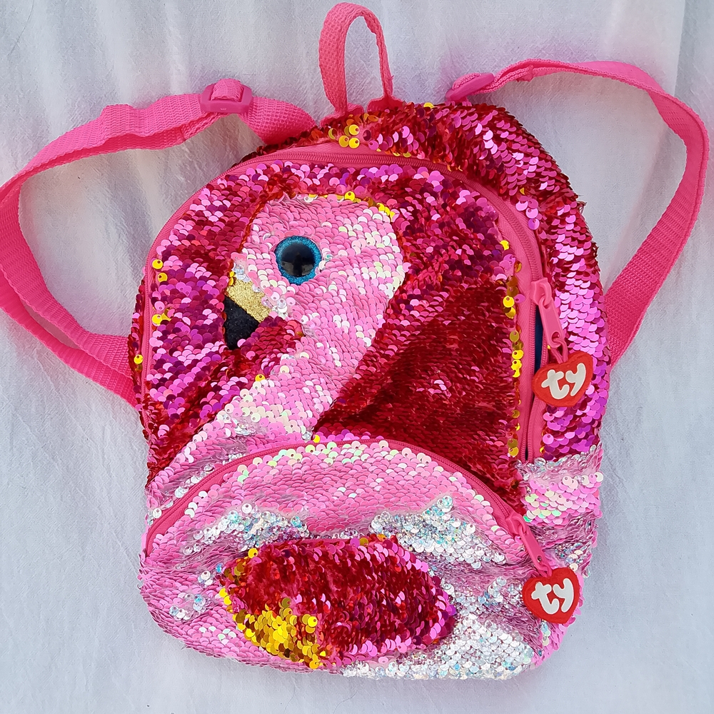 TY Collectors Pink Flamingo Sequin Backpack Barbie Core Whimsy Party Festival
